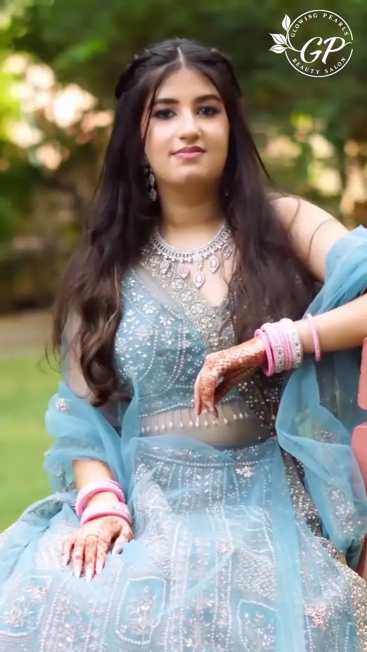 Eighteenth-birthday glam shoot in a powder-blue lehenga